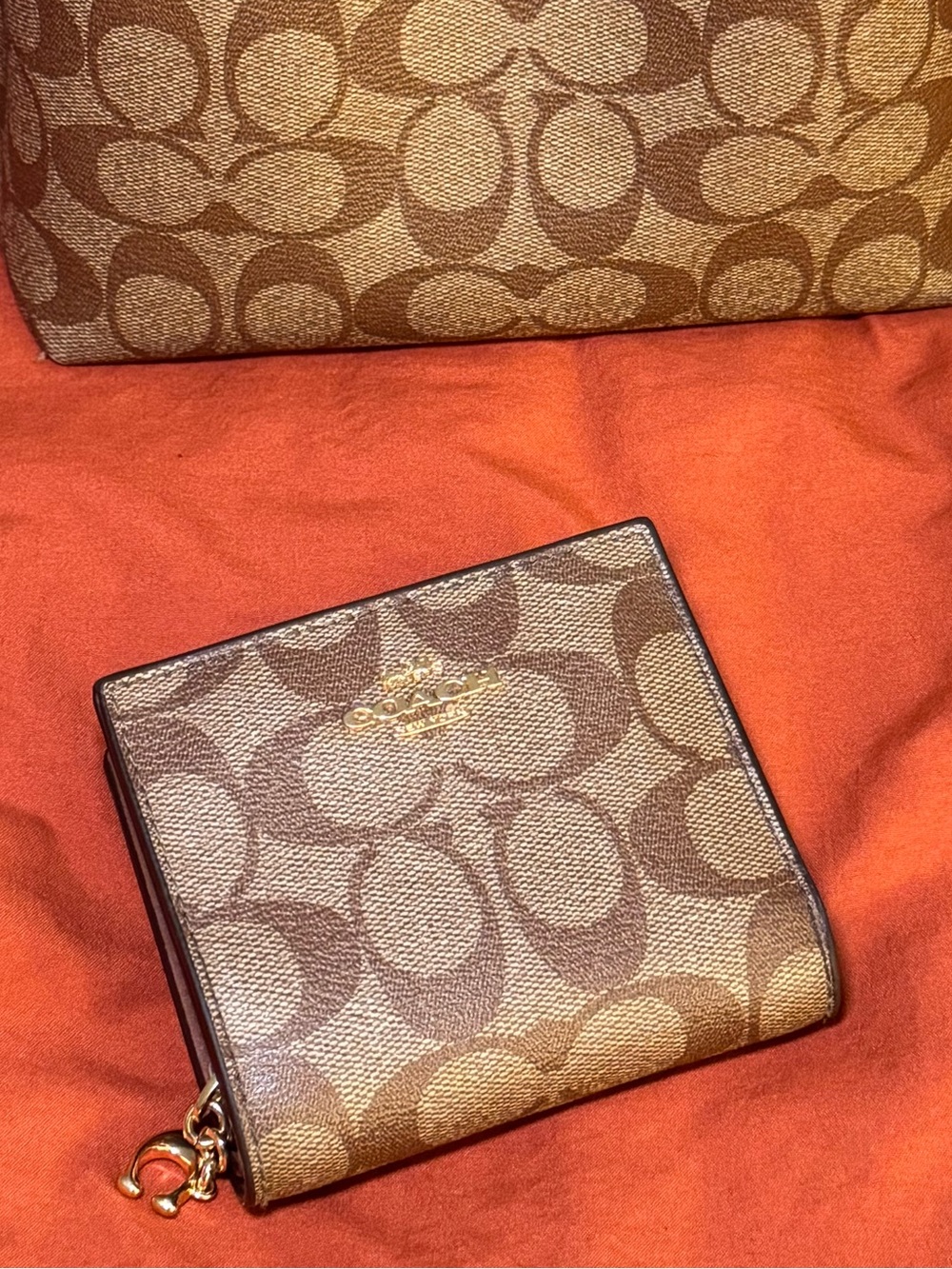 Coach Brown Signature Canvas Bifold Wallet with Gold Hardware - Picture 4 of 5